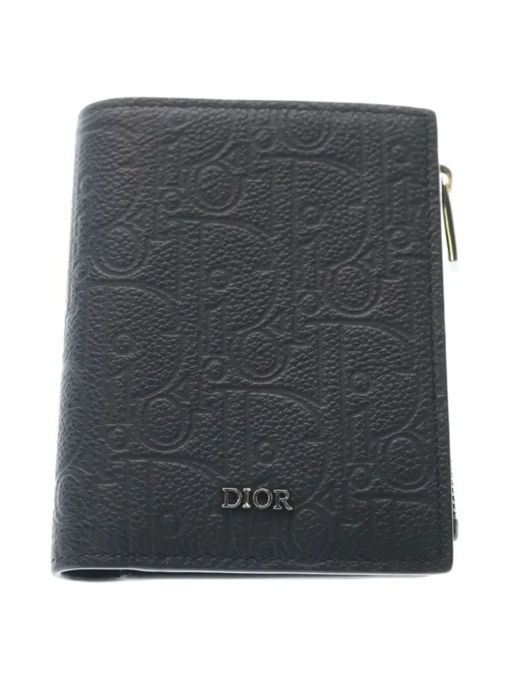 Dior Gravity Bifold Wallet Compact Coin Case Black Leather Silver